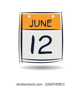 Creative calendar page with single day (12 June), Vector illustration.