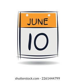 Creative calendar page with single day (10 June), Vector illustration.