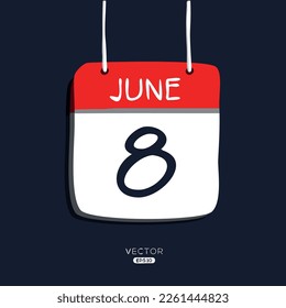 Página de calendario creativo con un solo día (8 de junio), Ilustración vectorial.