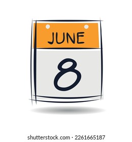 Creative calendar page with single day (8 June), Vector illustration.