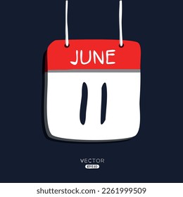 Creative calendar page with single day (11 June), Vector illustration.