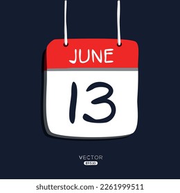 Página de calendario creativo con un solo día (13 de junio), Ilustración vectorial.