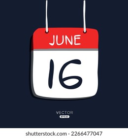 Creative calendar page with single day (16 June), Vector illustration.