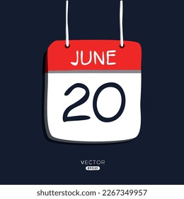 Creative calendar page with single day (20 June), Vector illustration.