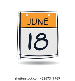 Creative calendar page with single day (18 June), Vector illustration.