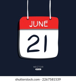 Creative calendar page with single day (21 June), Vector illustration.