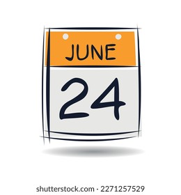 Creative calendar page with single day (24 June), Vector illustration.