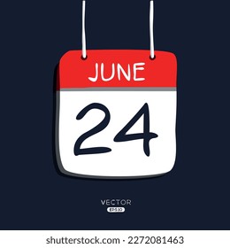 Creative calendar page with single day (24 June), Vector illustration.