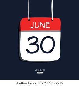 Creative calendar page with single day (30 June), Vector illustration.