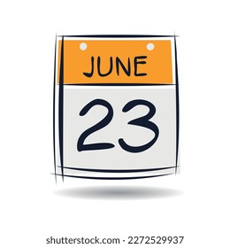 Kreative Kalenderseite mit einem einzigen Tag (23. Juni), Vektorgrafik.