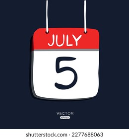 Página de calendario creativo con un solo día (5 de julio), Ilustración vectorial.