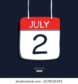 Creative calendar page with single day (2 July), Vector illustration.