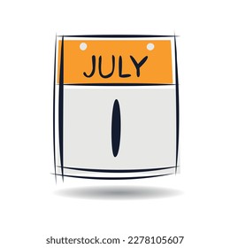 Página de calendario creativo con un solo día (1 de julio), Ilustración vectorial.