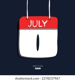 Página de calendario creativo con un solo día (1 de julio), Ilustración vectorial.