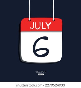 Creative calendar page with single day (6 July), Vector illustration.