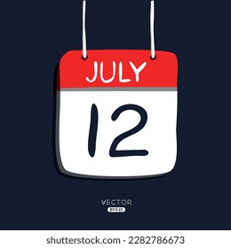 Creative calendar page with single day (12 July), Vector illustration. svg