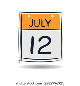 Creative calendar page with single day (12 July), Vector illustration. svg