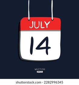 Creative calendar page with single day (14 July), Vector illustration.