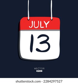 Creative calendar page with single day (13 July), Vector illustration.