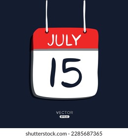 Página de calendario creativo con un solo día (15 de julio), Ilustración vectorial.