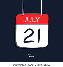 Creative calendar page with single day (21 July), Vector illustration.
