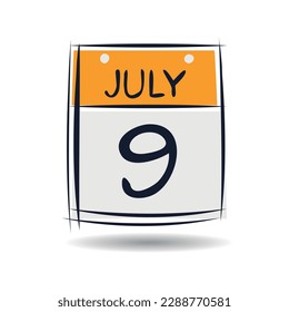 Página de calendario creativo con un solo día (9 de julio), Ilustración vectorial.