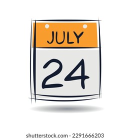 Creative calendar page with single day (24 July), Vector illustration.