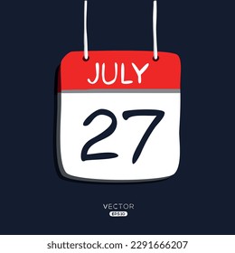 Creative calendar page with single day (27 July), Vector illustration.