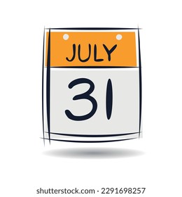 Creative calendar page with single day (31 July), Vector illustration.