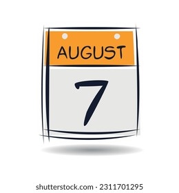 Creative calendar page with single day (7 August), Vector illustration.