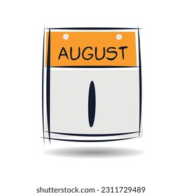 Creative calendar page with single day (1 August), Vector illustration.