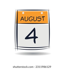 Creative calendar page with single day (4 August), Vector illustration.