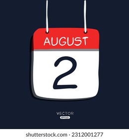 Creative calendar page with single day (2 August), Vector illustration.