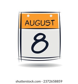Creative calendar page with single day (8 August), Vector illustration.