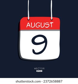 Página de calendario creativo con un solo día (9 de agosto), Ilustración vectorial.