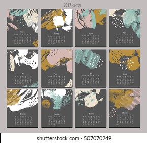 Creative calendar. Template with different textures. Modern graphic design.