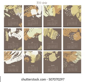 Creative calendar. Template with different textures. Modern graphic design.