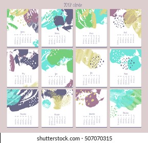 Creative calendar. Template with different textures. Modern graphic design.