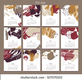 Creative calendar. Template with different textures. Modern graphic design.