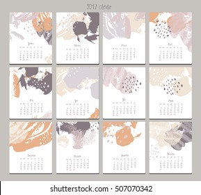 Creative calendar. Template with different textures. Modern graphic design.