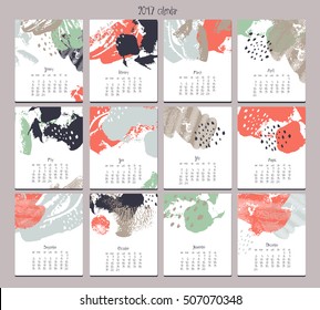 Creative calendar. Template with different textures. Modern graphic design.
