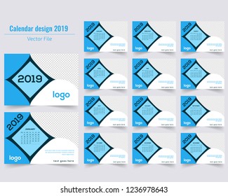 Creative Calender Design. January 2019. Calendar for 2019 Year. Vector Design Print Template with Place for Photo.
