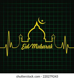 Creative calligraphy of text eid mubarak with heartbeat - vector illustration 