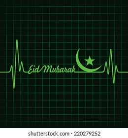 Creative calligraphy of text eid mubarak with heartbeat - vector illustration 