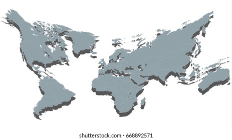 Creative Cambered World Map Isolated on White Background in Grey Color. Vector Illustration