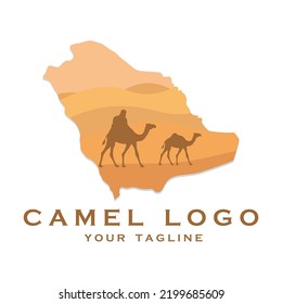 creative camel logo with desert on a arabic map with slogan template