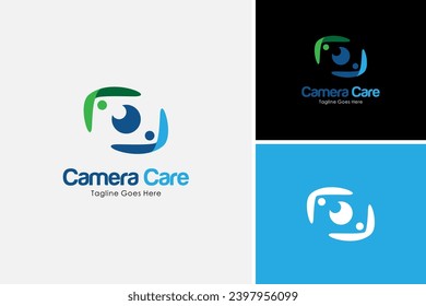 Creative camera care icon logo design vector, healthy vision for healthcare logo design template