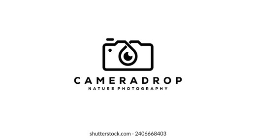 Creative Camera Drop Logo. Camera and Water Drops as Lenses. Logo For Nature Photographers. Icon Symbols Vector Logo Design Template.