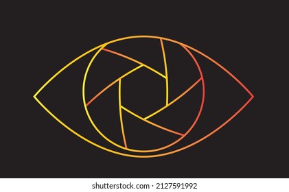 A creative camera lens with aperture blades as an all-seeing eye on a black background. Psychology concept. Vector illustration