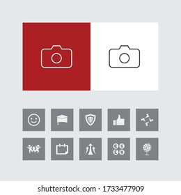 Creative Camera Line Icon with Bonus Icons. 